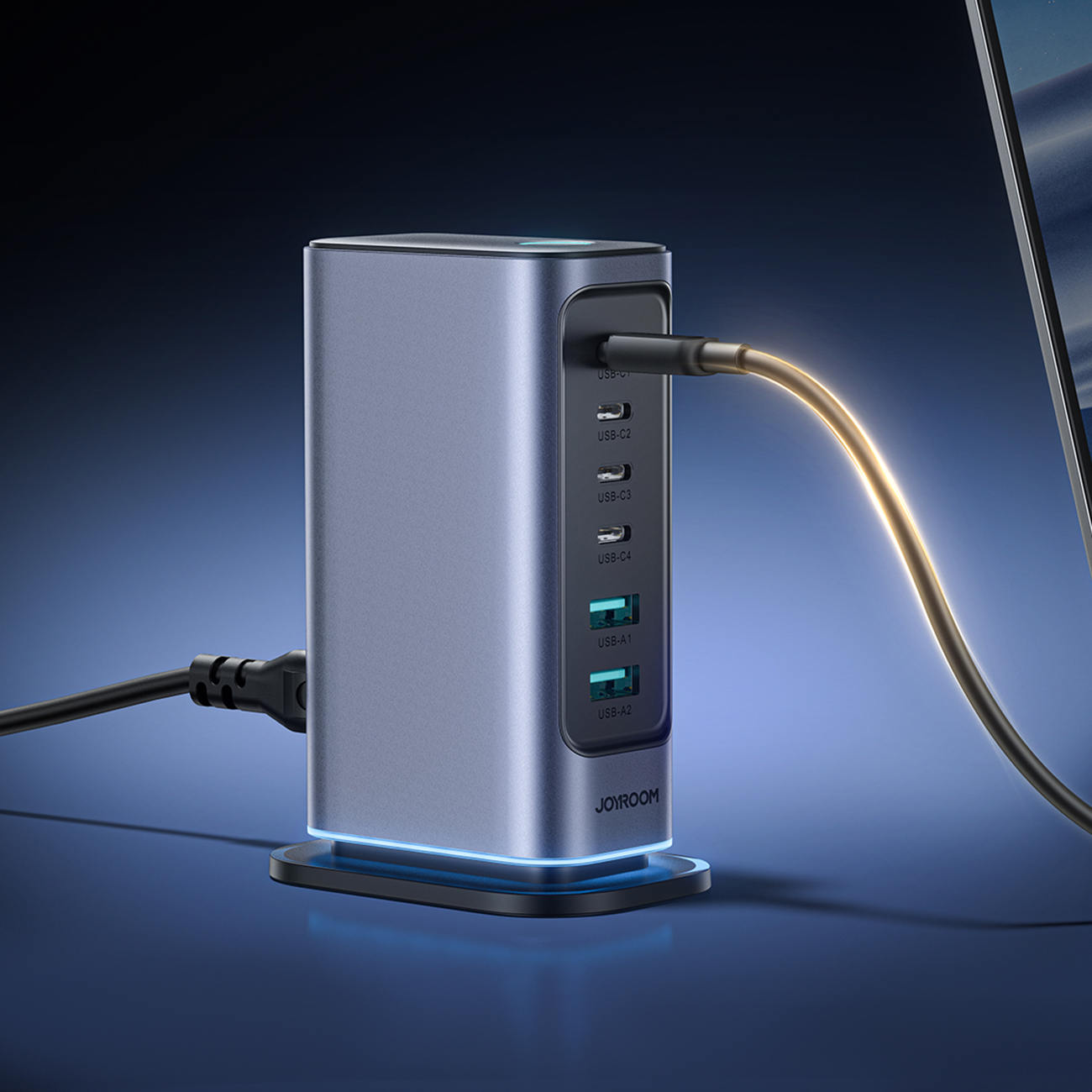 Macbook Pro connected to charge via USB-C port using the Joyroom JR-TCM02 multi-port charger