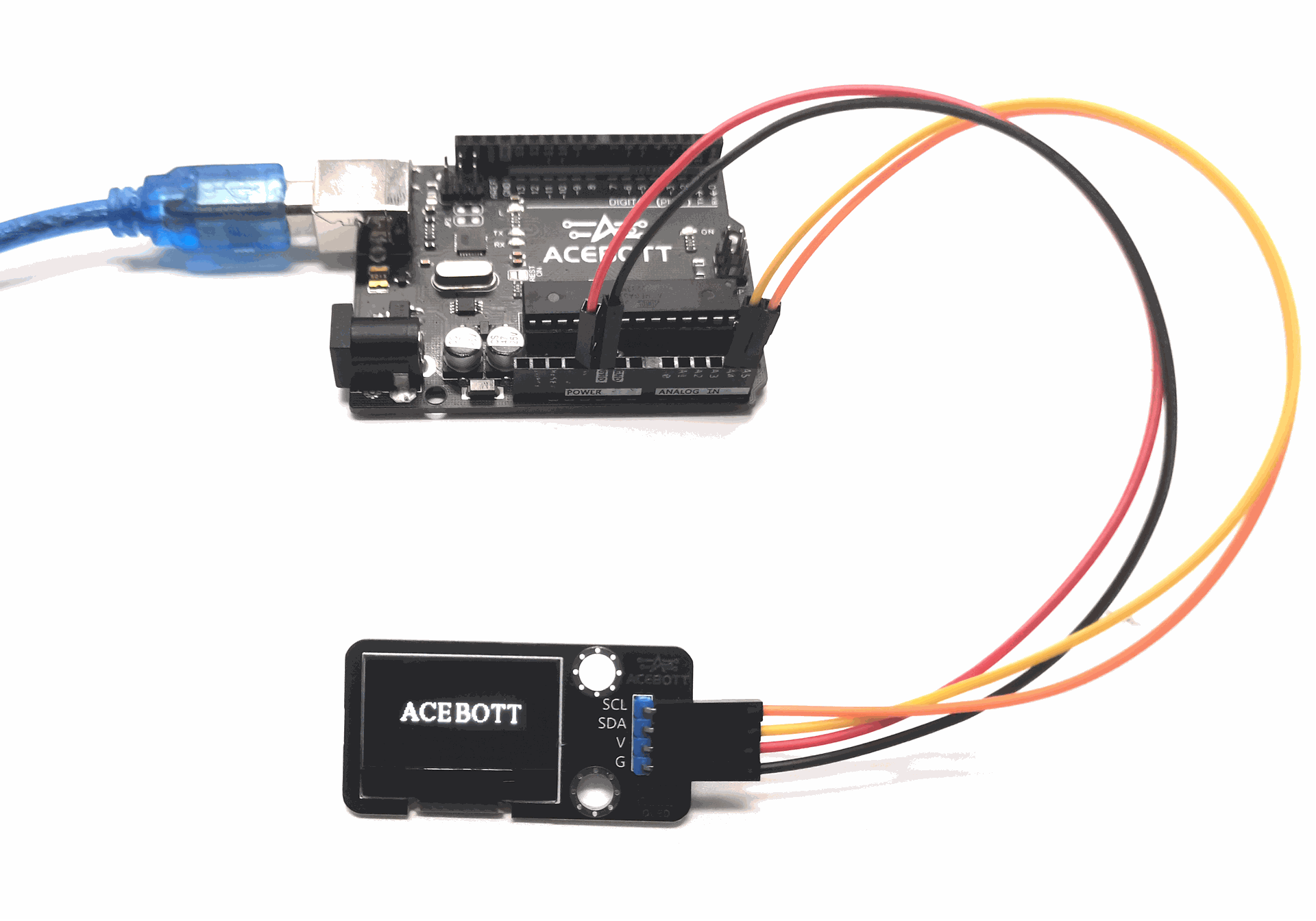 OLED displaying text ACEBOTT