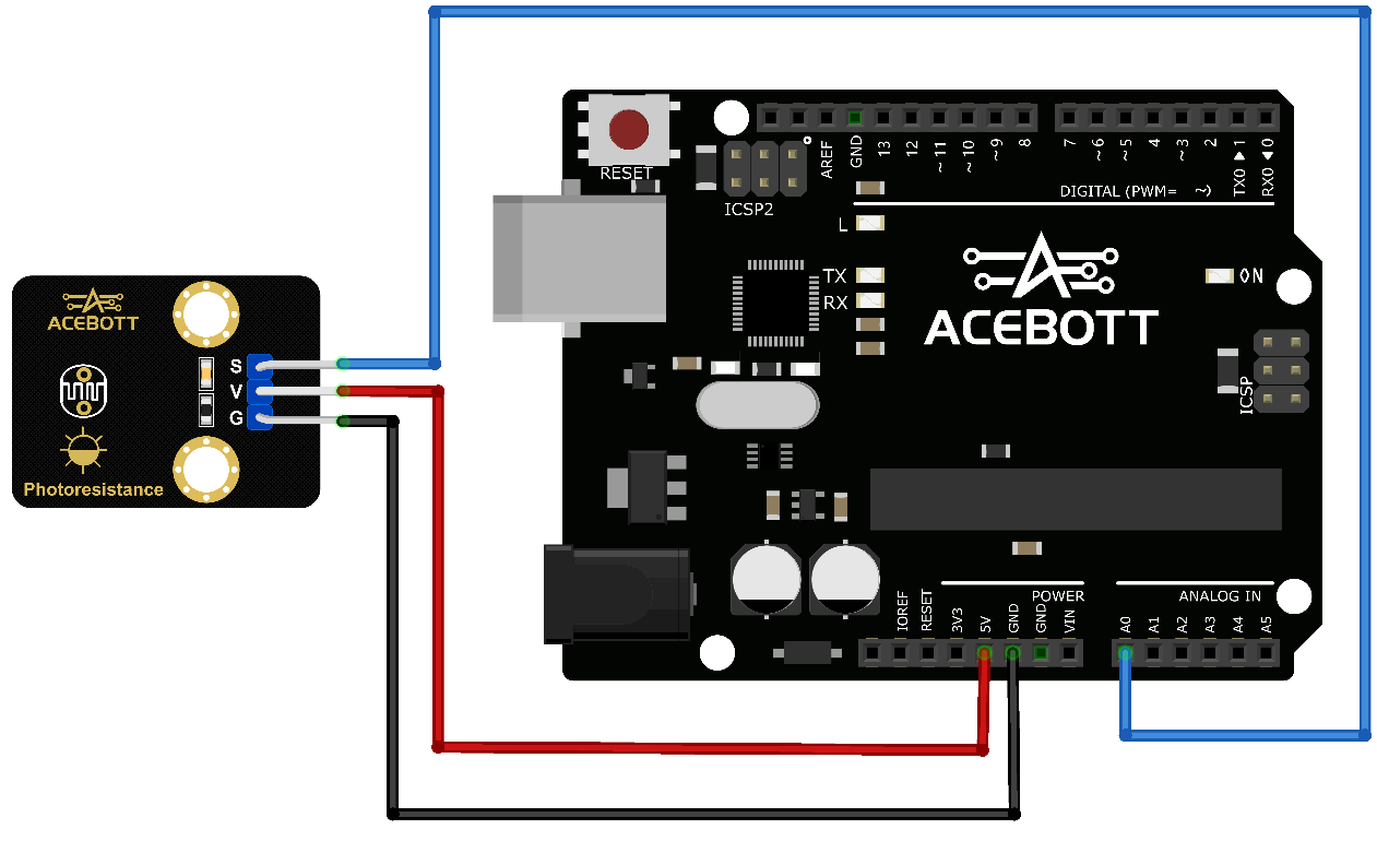 Photoresistor sensor to Arduino UNO wiring diagram