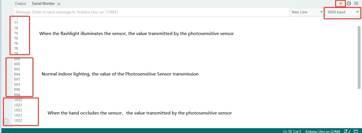 Demonstration of covering the photoresistor sensor
