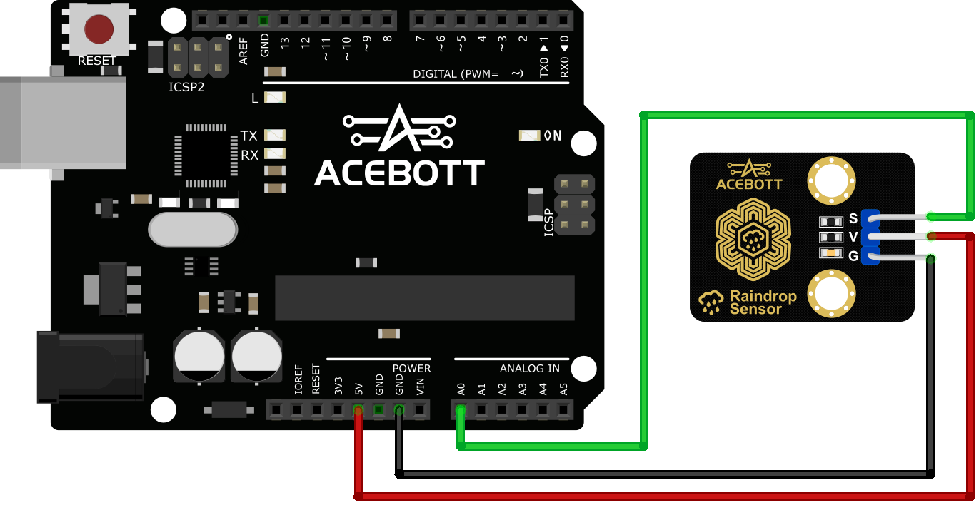 Raindrop sensor to Arduino UNO wiring diagram