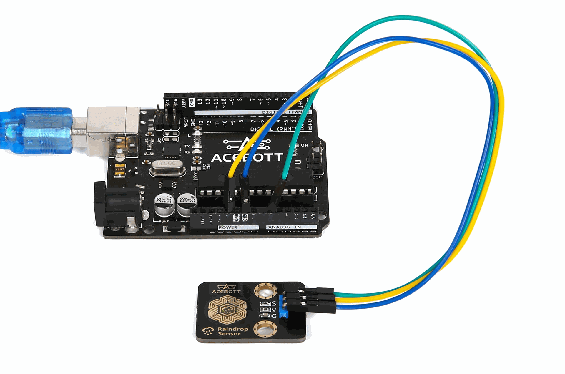 Serial monitor readings with water on the raindrop sensor