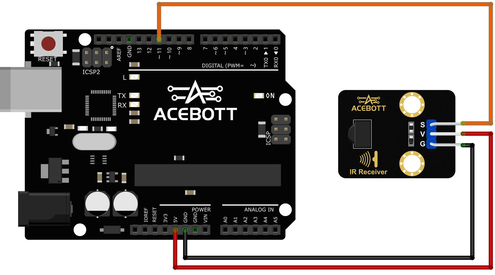 Acebott IR Receiver Module connection diagram