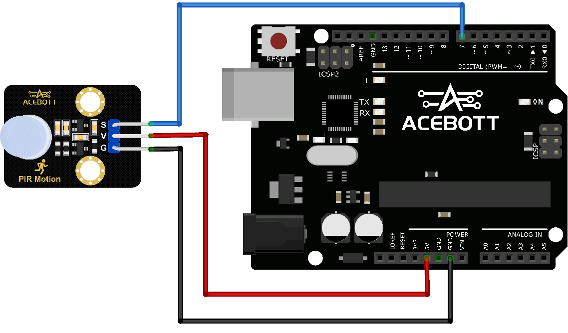 PIR sensor to Arduino UNO wiring diagram