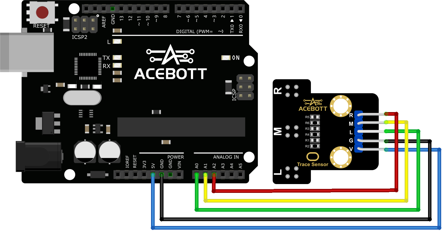 Trace Sensor wiring diagram with Arduino UNO