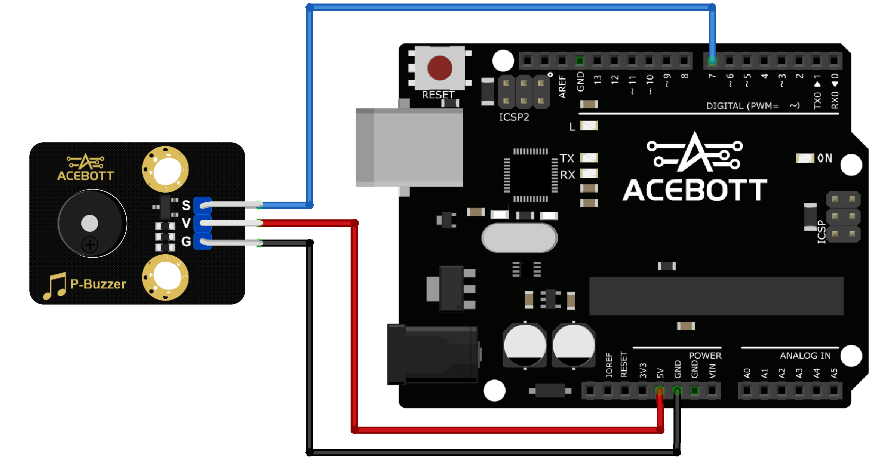 P-Buzzer to Arduino UNO wiring diagram