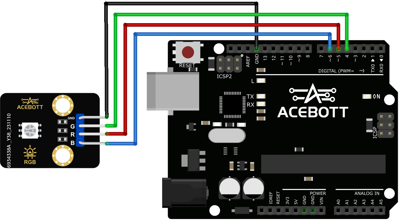 RGB module to Arduino UNO wiring diagram