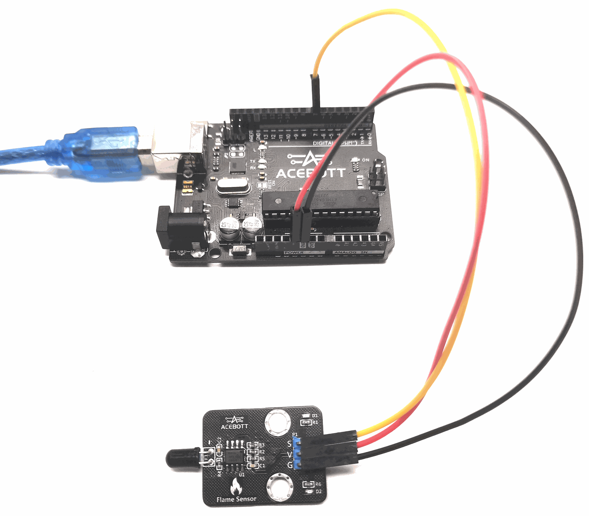 Flame sensor test result with flame detected