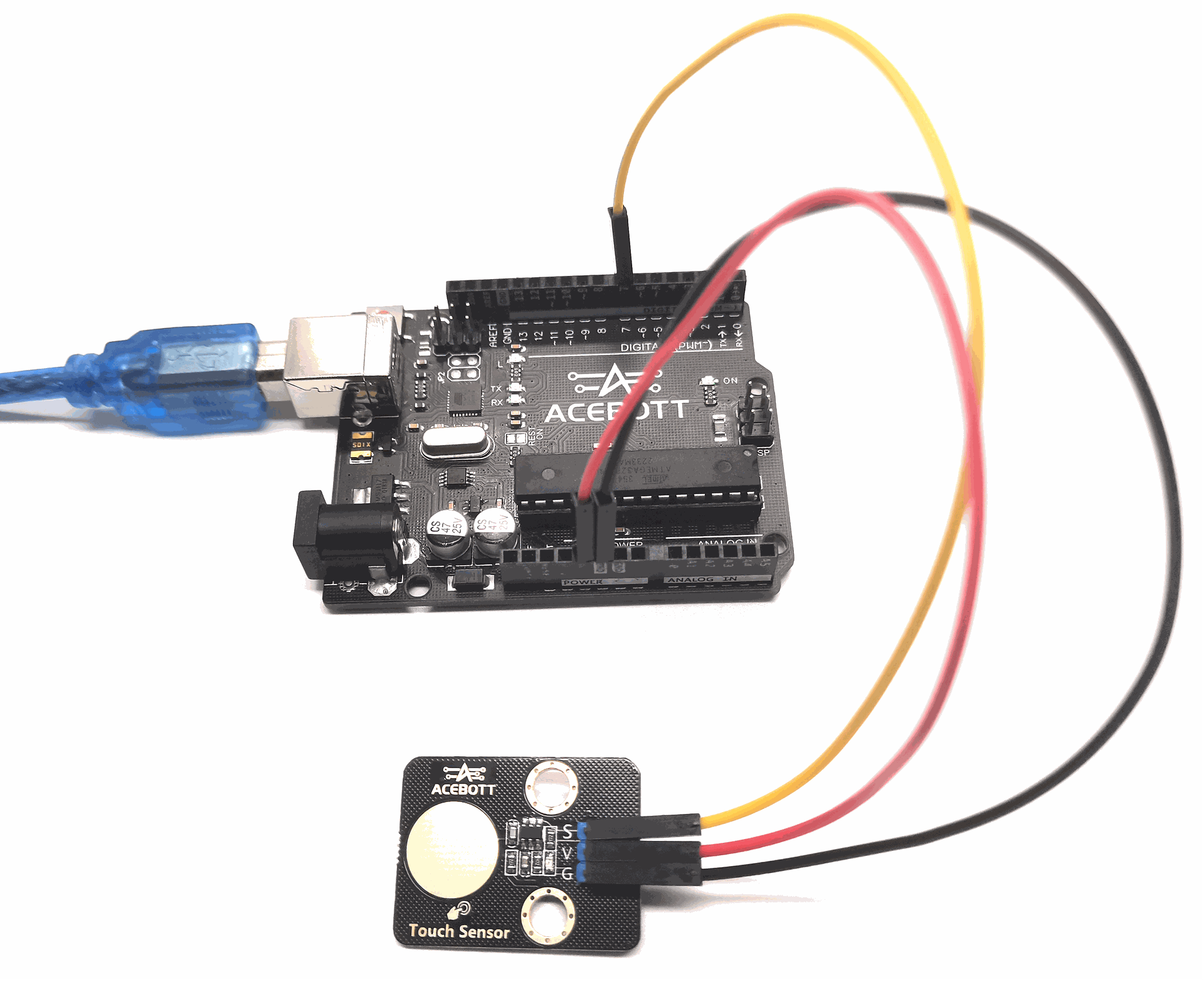 Serial monitor output showing touch detected as 0