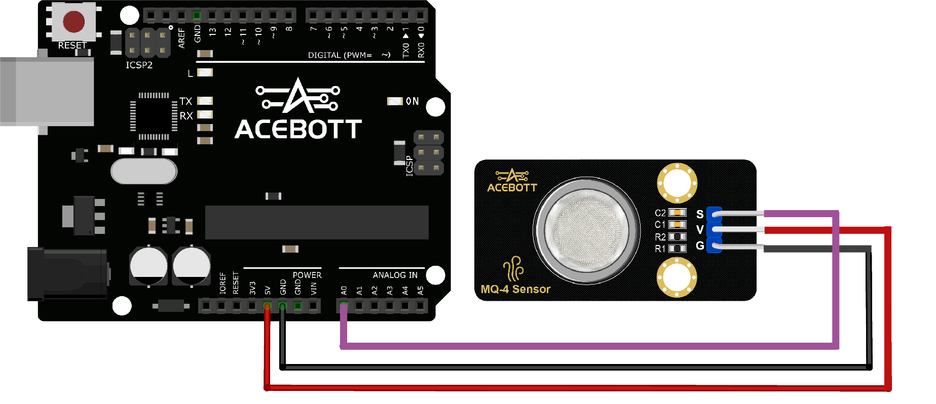 MQ-4 gas sensor wiring diagram with Arduino UNO