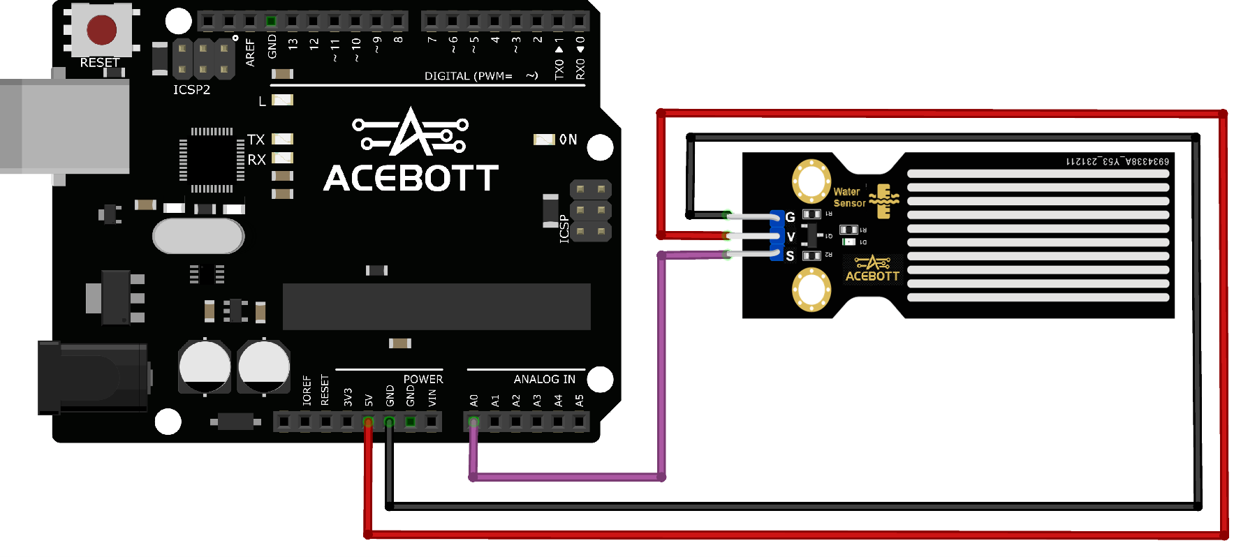 Wiring diagram of water sensor with UNO board