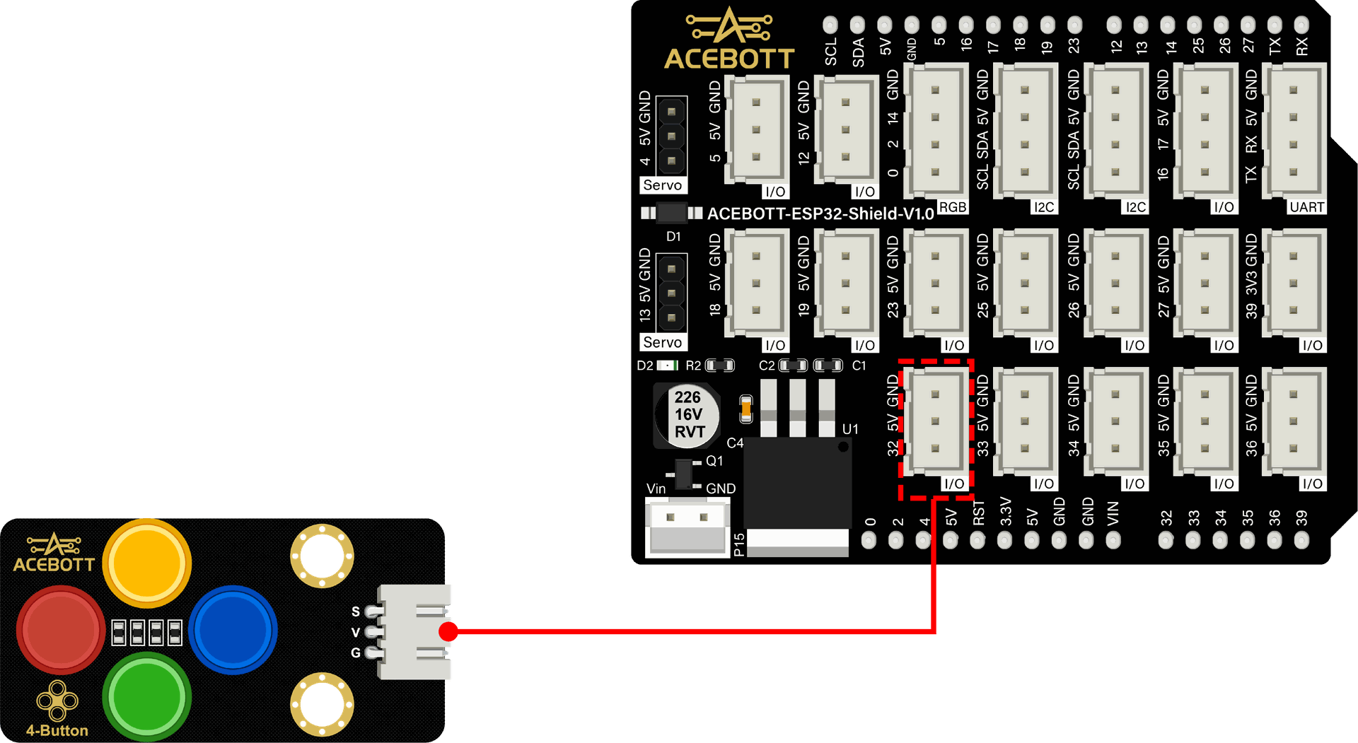 Wiring diagram for 4-button module to ESP32