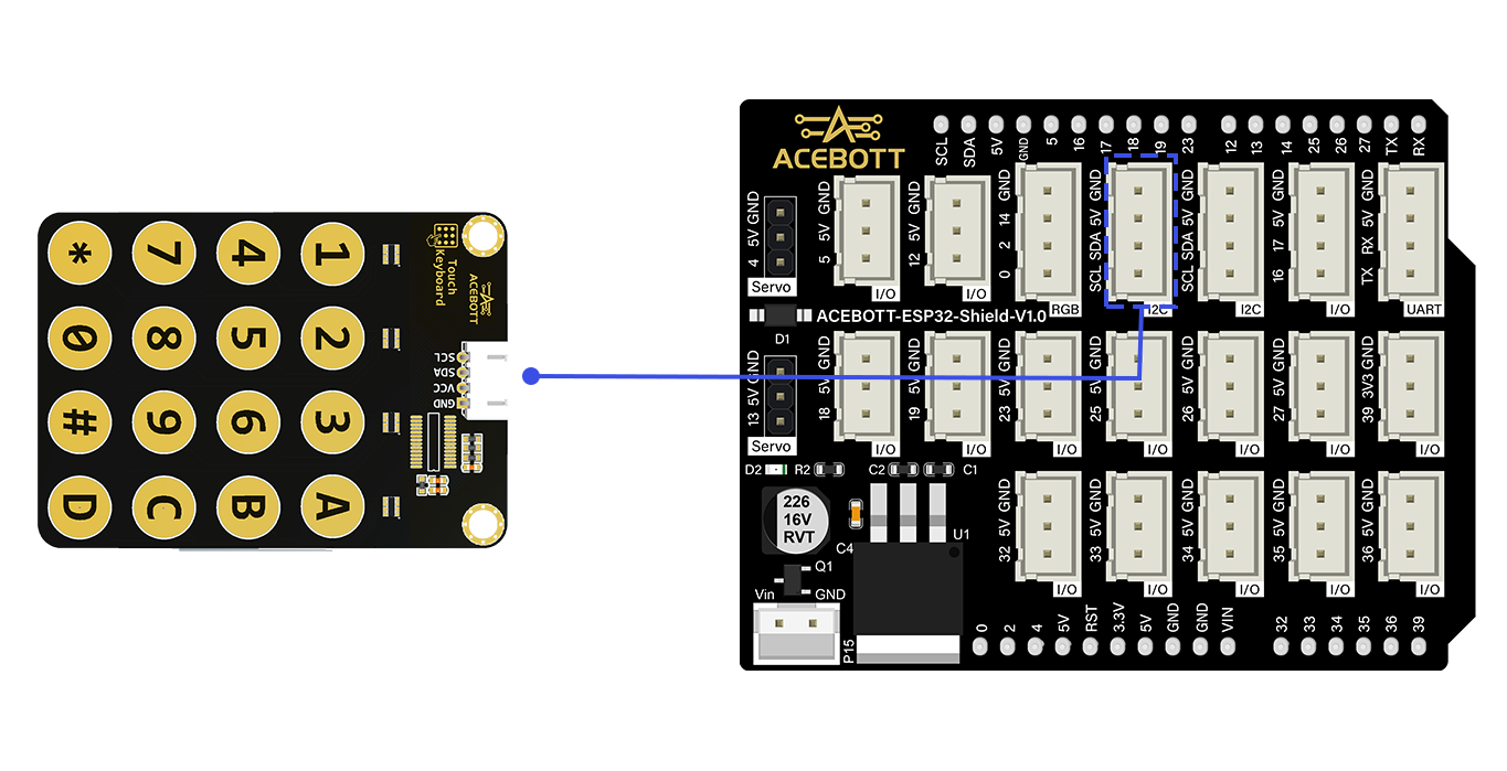 4×4 touch keyboard module wiring with ESP32