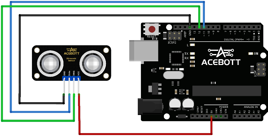 Ultrasonic sensor wiring diagram with Arduino UNO