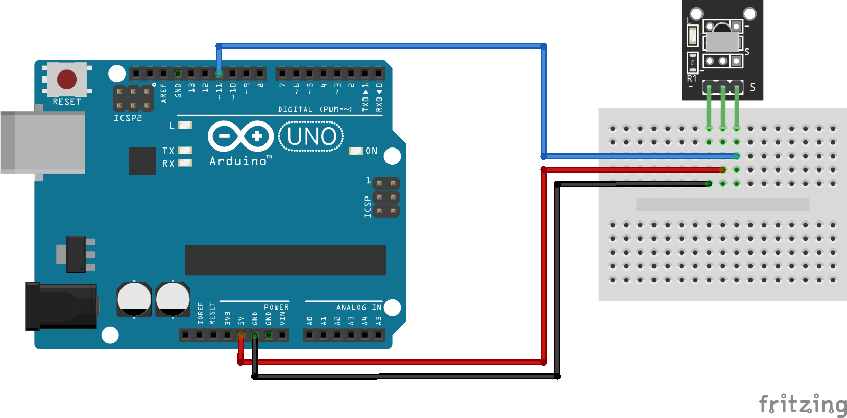 Infrared receiver KY-022 Arduino connection diagram
