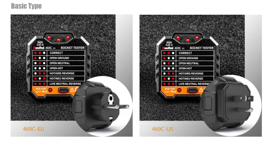 RuoShui 469C Socket Detector front view
