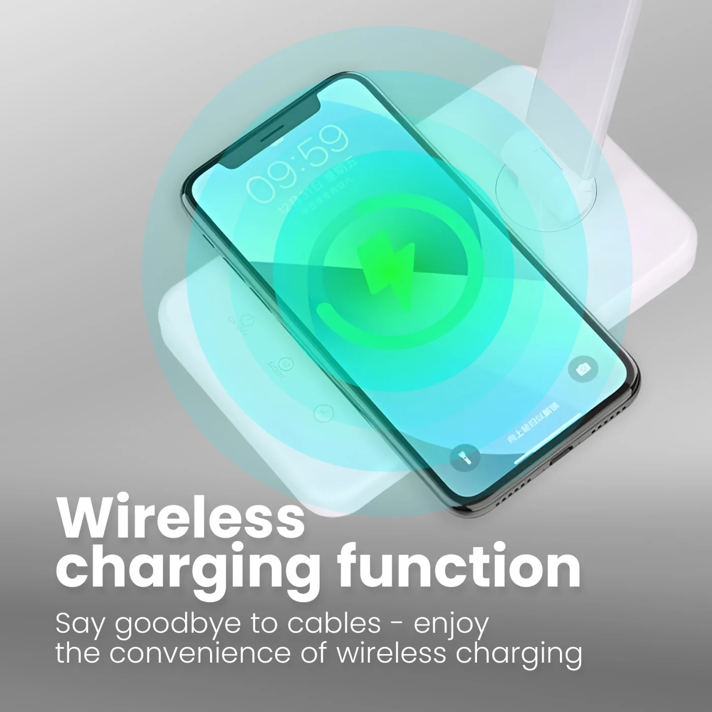 Lamp with built-in wireless charging zone