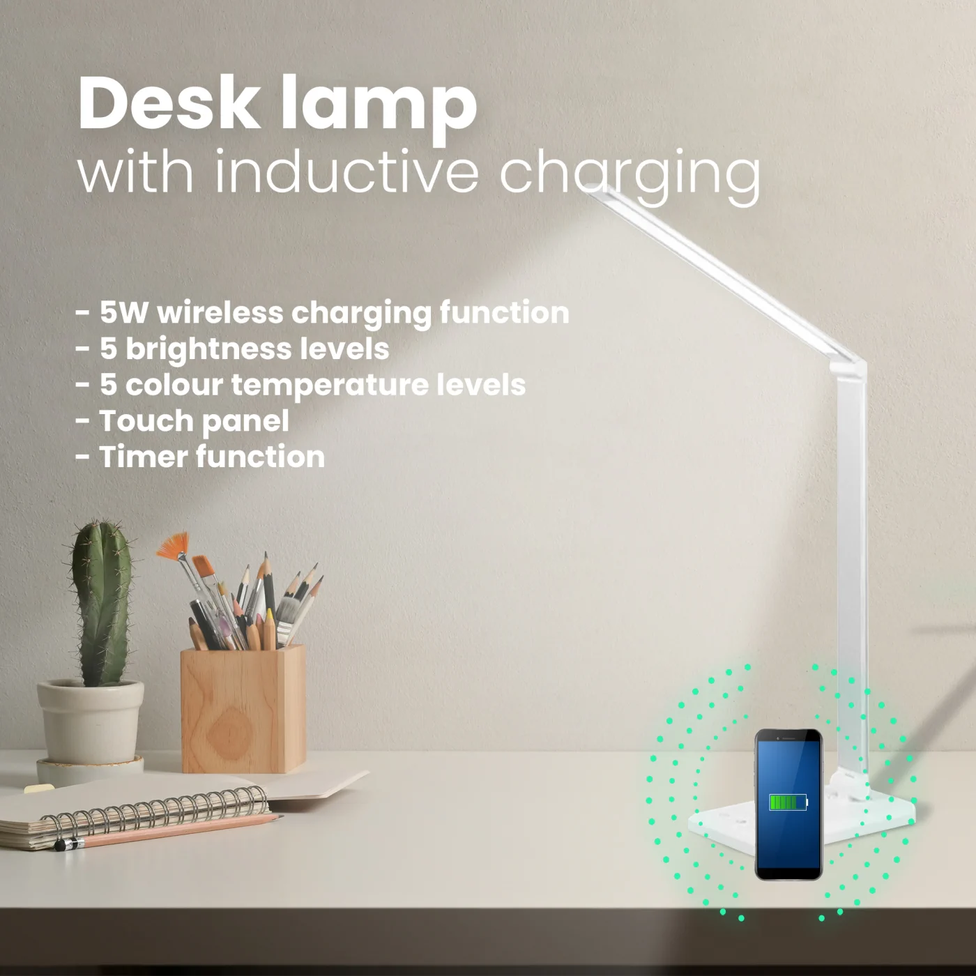 Smart desk lamp angled view