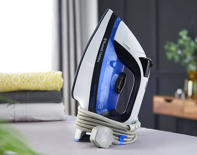 Close-up of ceramic soleplate on the Russell Hobbs iron