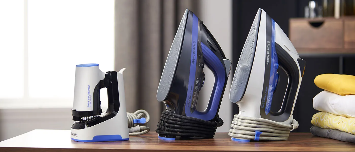 Russell Hobbs iron using vertical steam on hanging garments