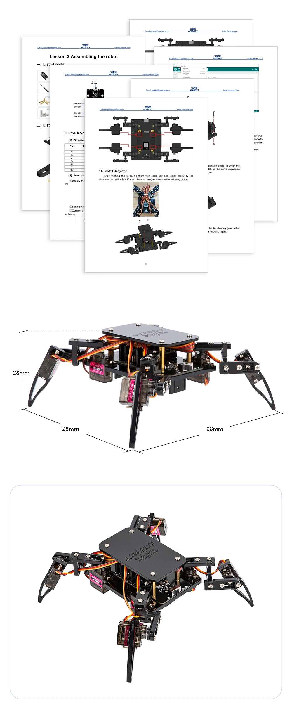 ACEBOTT quadruped spider robot—on desk