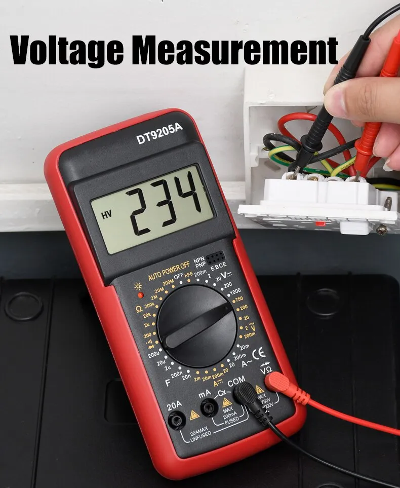 DT9205A display and dial close-up