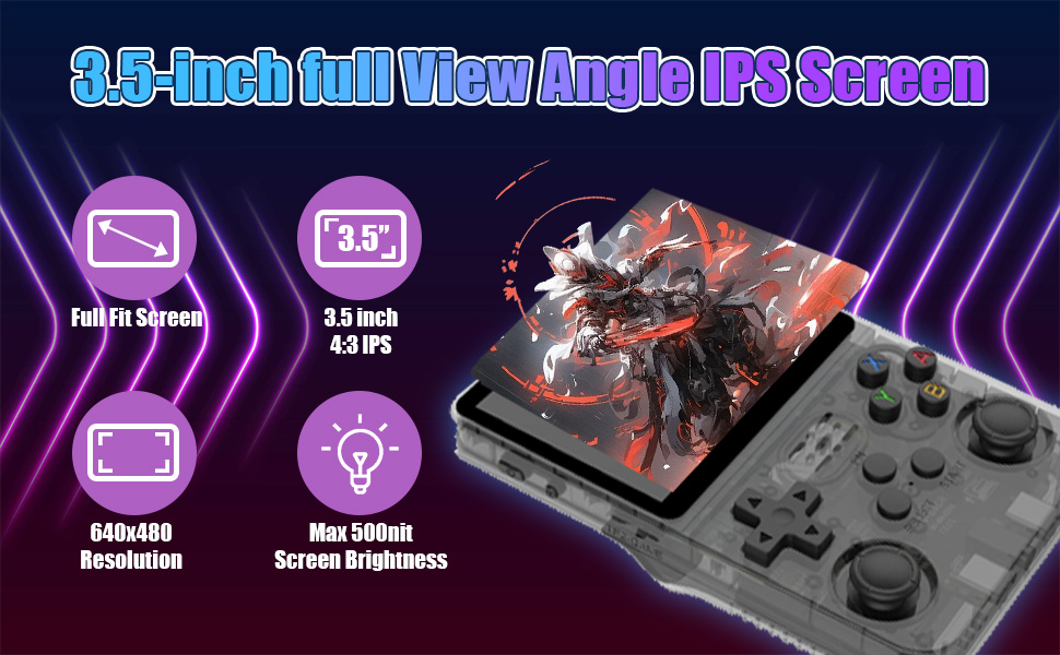 3.5-inch IPS screen 640x480 for indoor and outdoor gaming