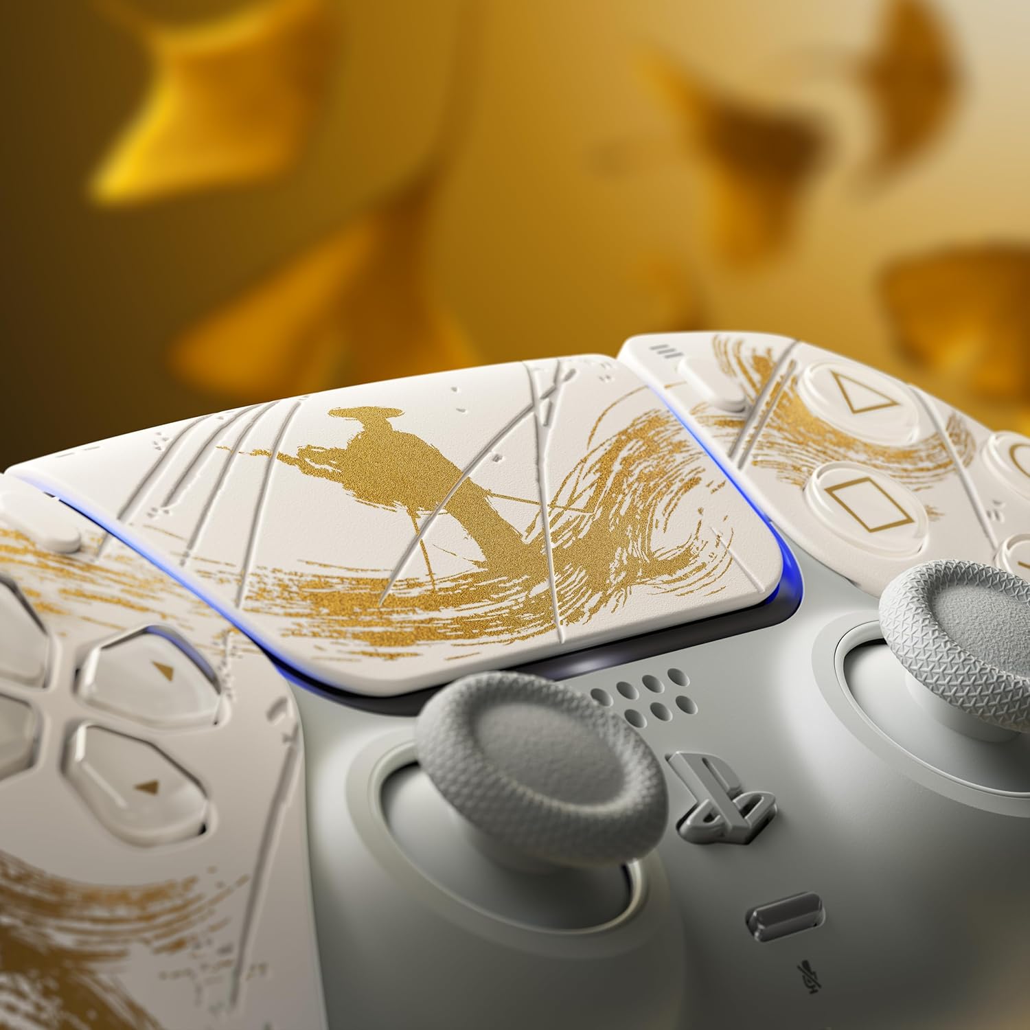 Rear view of the Ghost of Yotei Gold DualSense controller