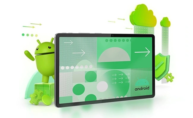 The Lenovo Idea Tab tablet with an Android interface on the display, surrounded by Android OS-related icons.