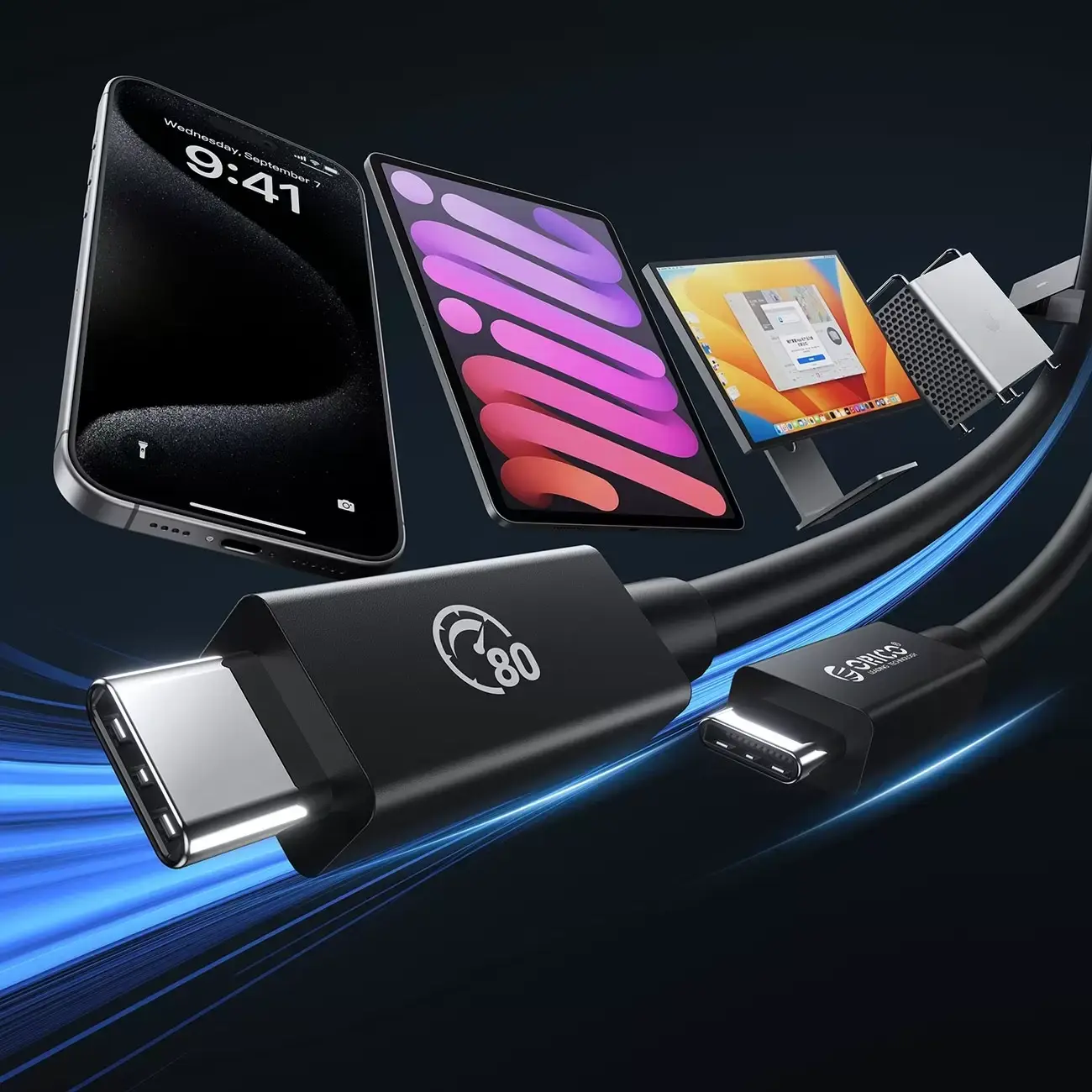 Orico TBZ5 USB-C connector and durable black cable