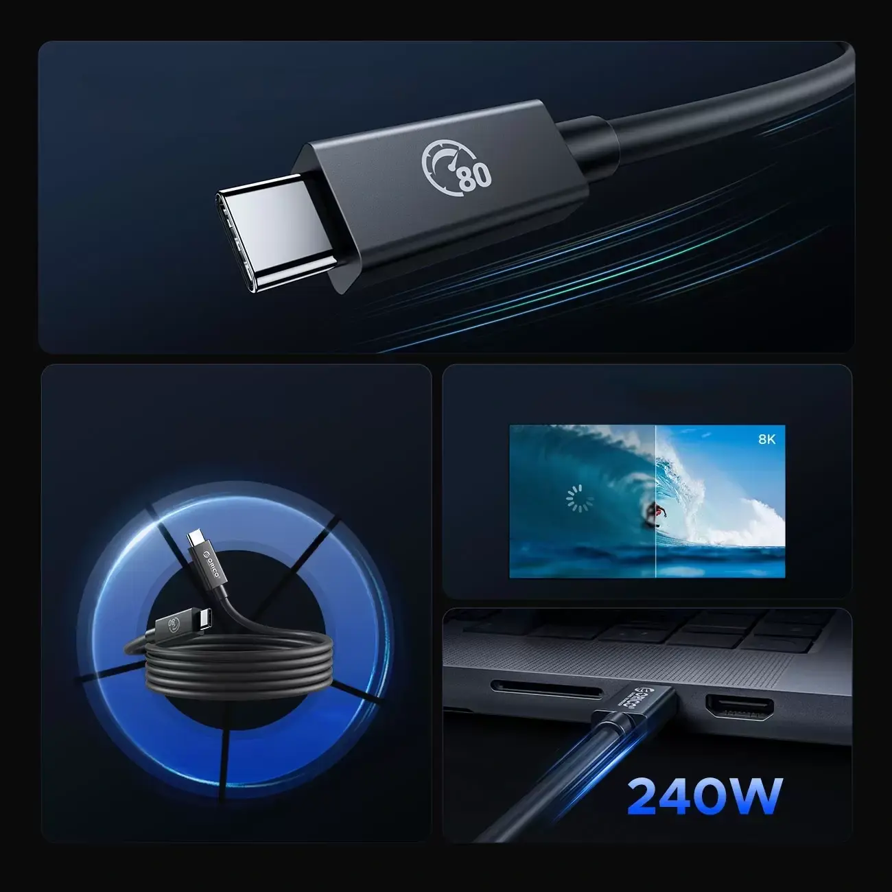 Orico TBZ5 cable supporting video bandwidth and 8K displays