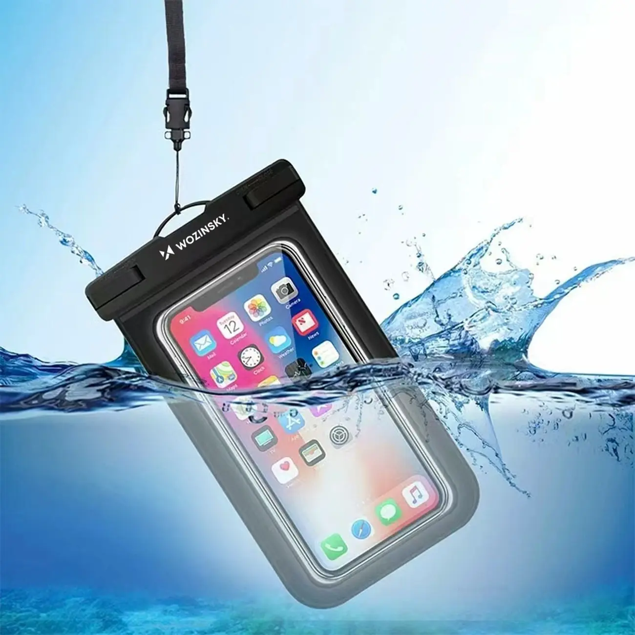 Wozinsky WWE-01 waterproof phone case with armband in black