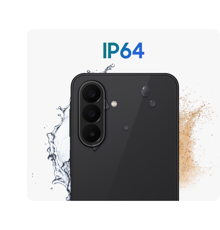 Galaxy A27 5G surrounded by water splashes and dust