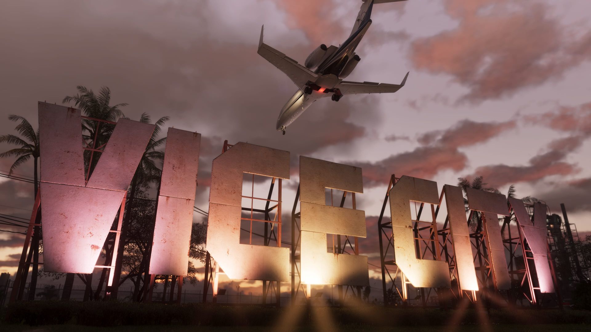Vice City sign with plane flying overhead