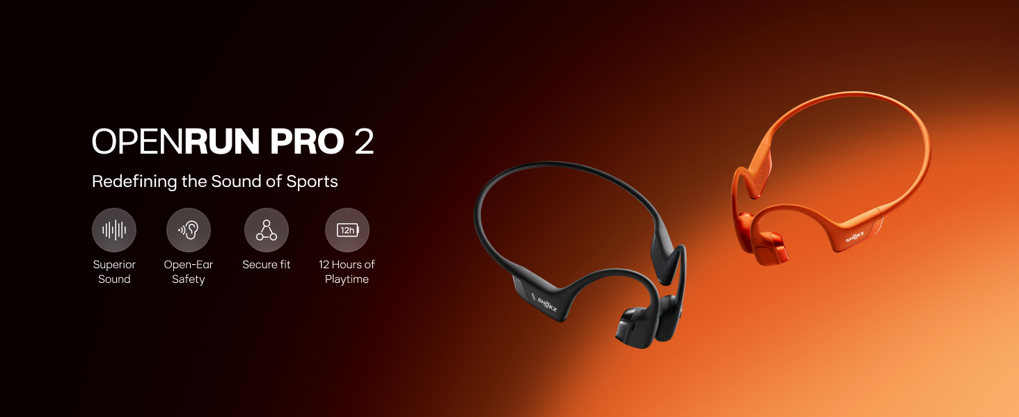SHOKZ OpenRun Pro 2 open-ear headphones in black and orange