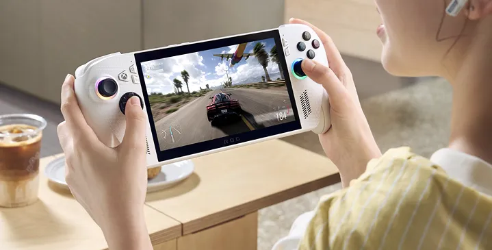 ROG Xbox Ally being used for high-speed racing gameplay