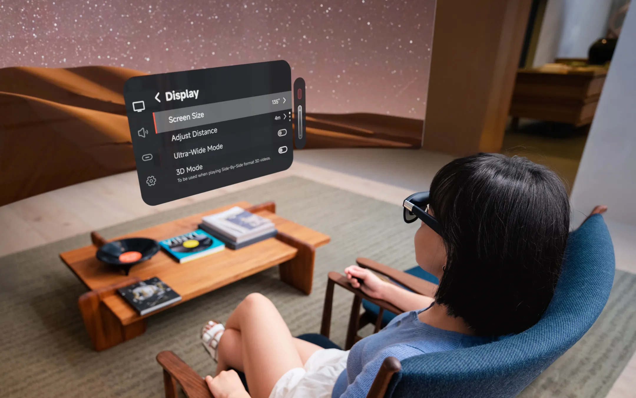 XREAL One Pro spatial display with on-screen display controls