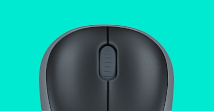 Close-up of Logitech M185 buttons and scroll wheel