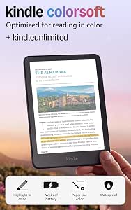 Amazon Kindle Colorsoft 16 GB in black displaying color content