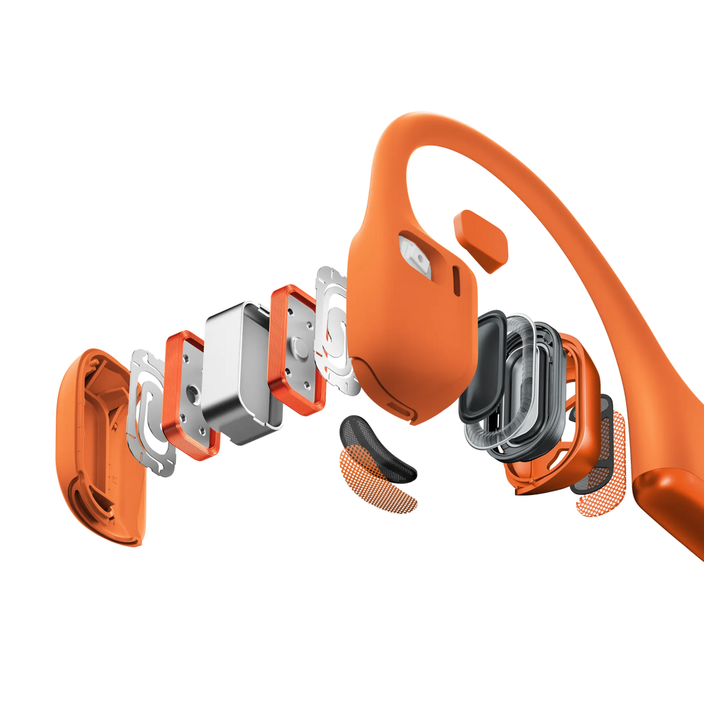 Exploded detail of Shokz OpenRun Pro 2 audio hardware