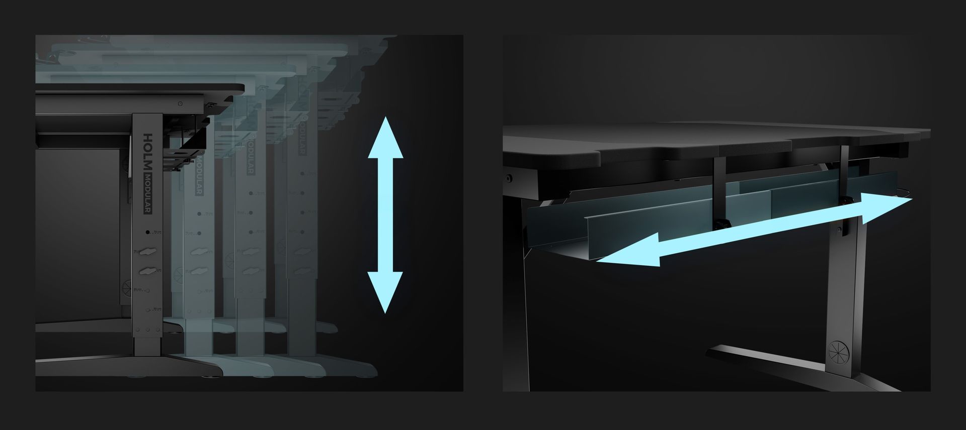 Genesis Holm Modular desk height adjustment and cable management