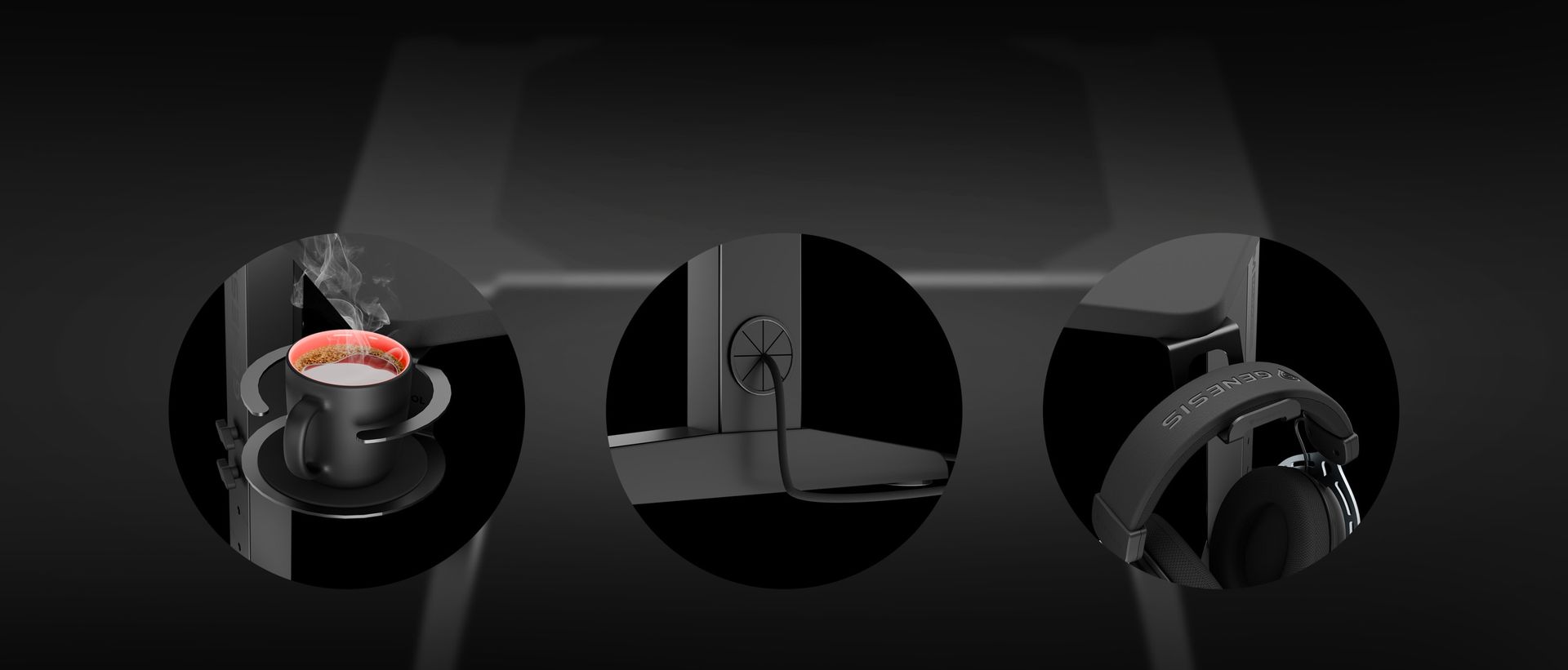 Genesis Holm Modular cup holder, headset holder and cable routing