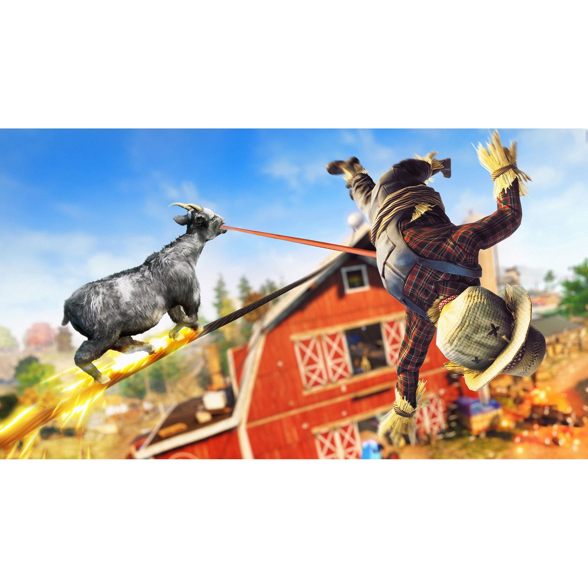 Goat Simulator 3 gameplay showing a jetpack-equipped goat causing chaos