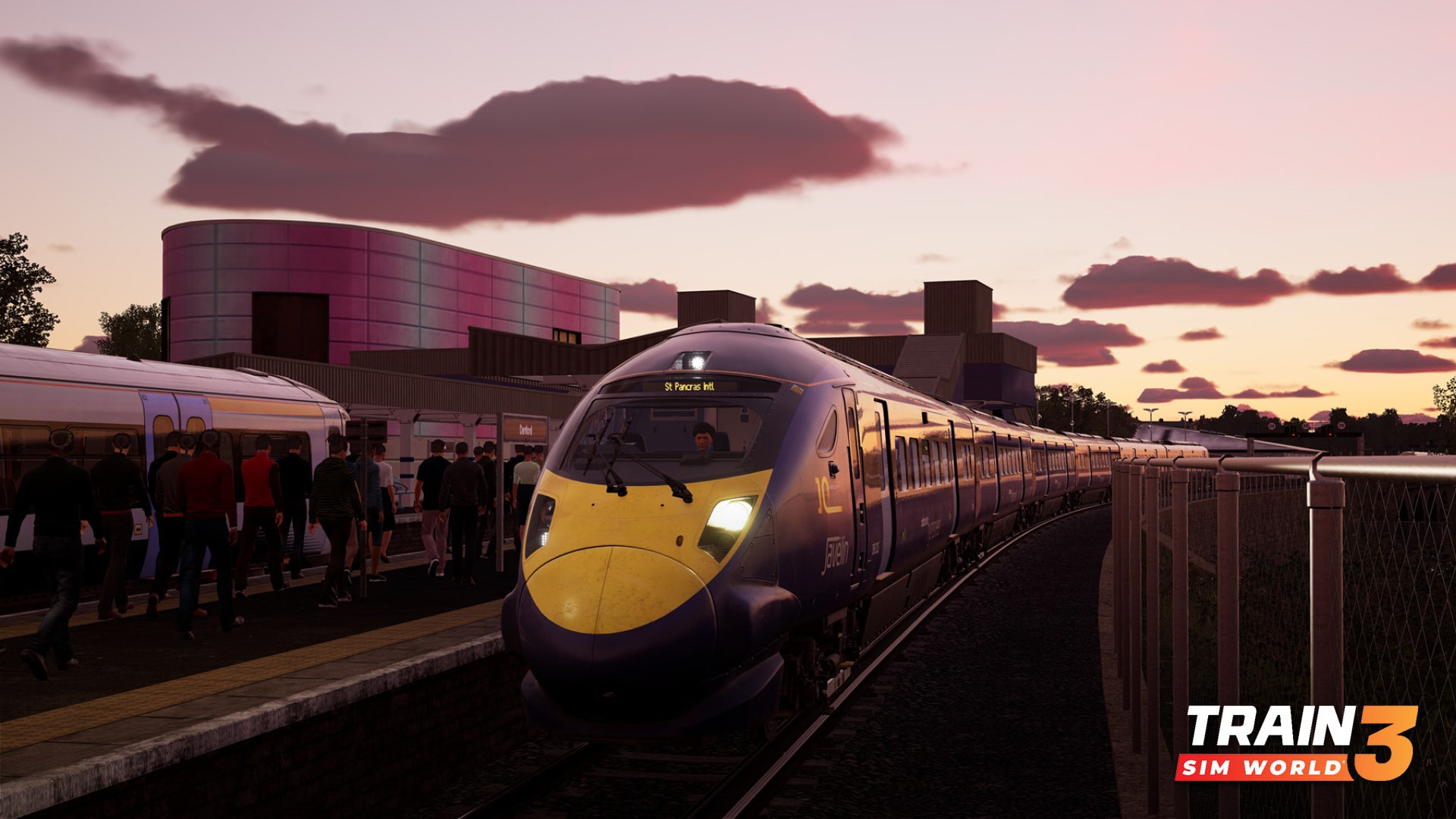 Class 395 train at sunset demonstrating Train Sim World 3 lighting and weather