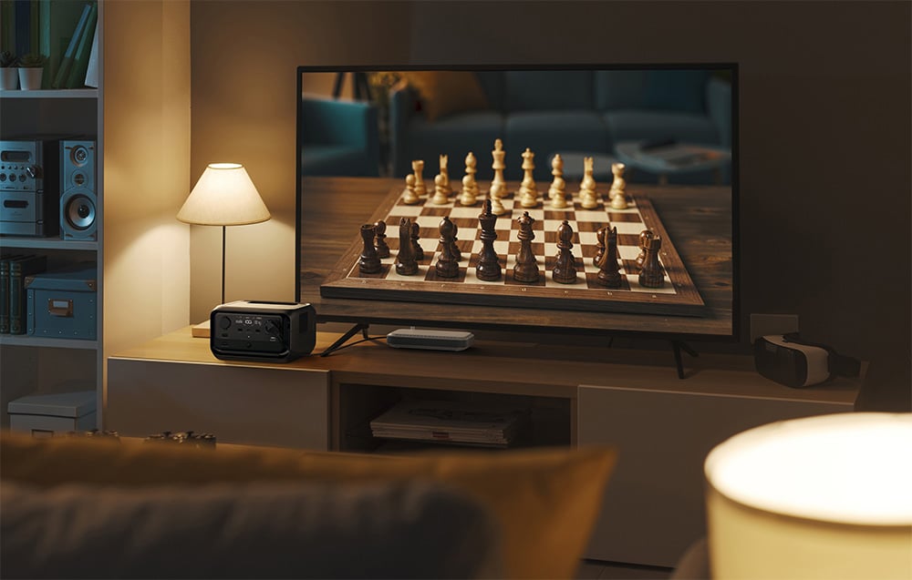 EcoFlow RIVER 3 Plus powering a home entertainment setup