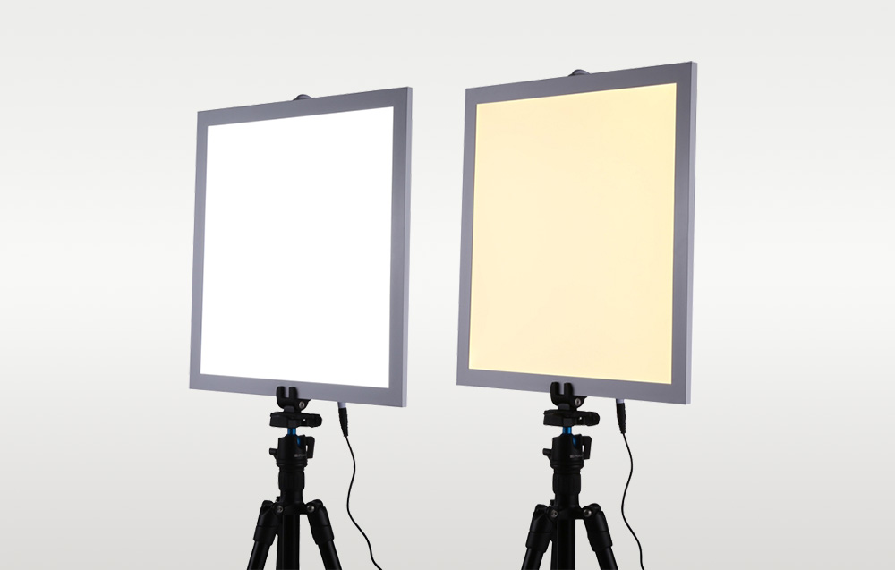 PULUZ PU5138 LED panel shown as part of a compact photo studio setup