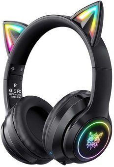 Angled view of ONIKUMA B90 black cat-ear headphones