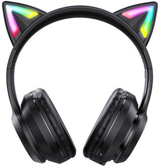 Front view of ONIKUMA B90 headphones with illuminated cat ears