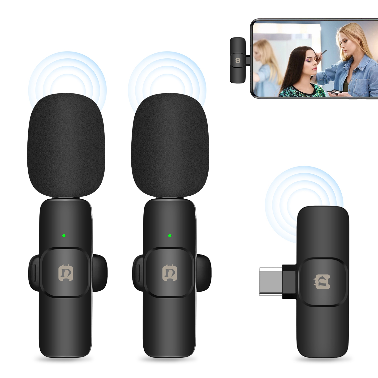 PULUZ PU3151B dual wireless lavalier microphones with USB-C receiver