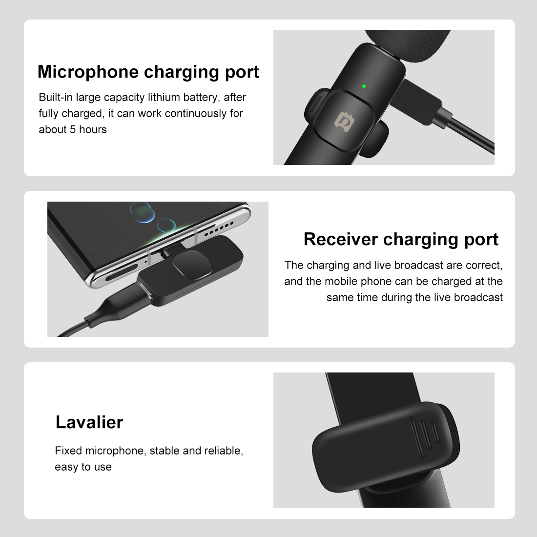 PULUZ PU3151B microphone and receiver charging connections